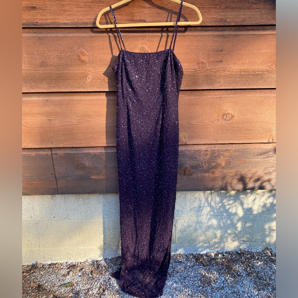 Beaded Vintage Spaghetti Strap Gown 90s Plum